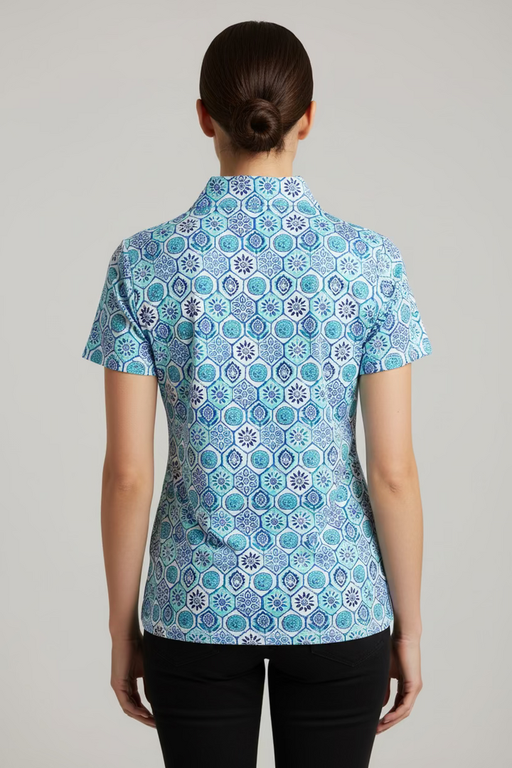 IBKUL Womens Brandy Short Sleeve Zip Mock - Seafoam