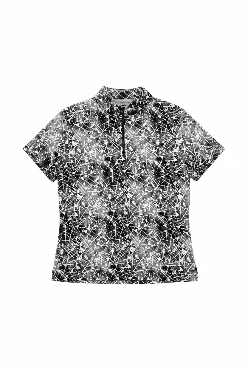 IBKUL Womens Mist Short Sleeve Zip Mock - Evie Black/White