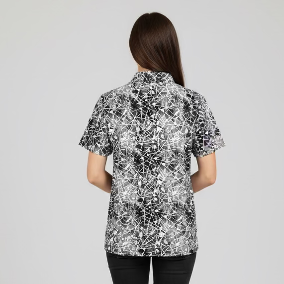 IBKUL Womens Mist Short Sleeve Zip Mock - Evie Black/White