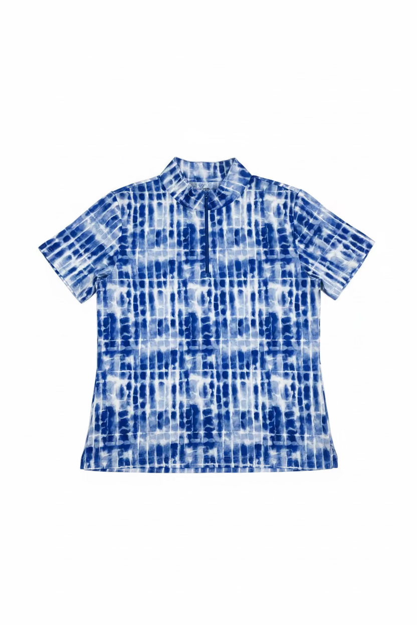 IBKUL Womens Rue Short Sleeve Zip Mock - Blue/White