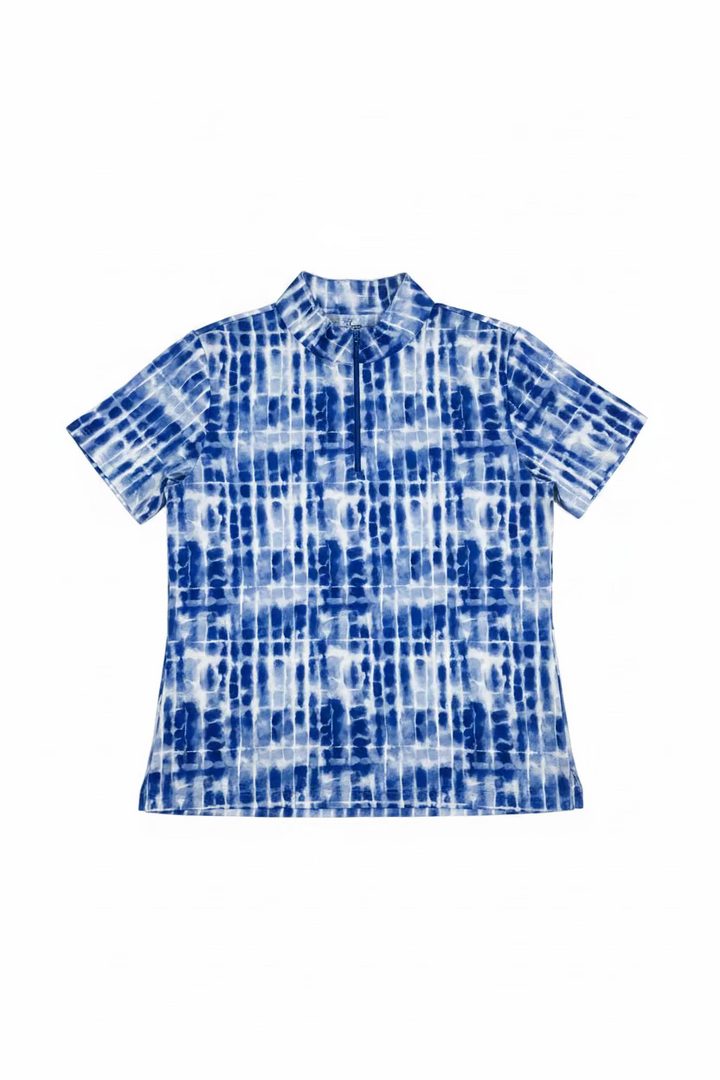IBKUL Womens Rue Short Sleeve Zip Mock - Blue/White