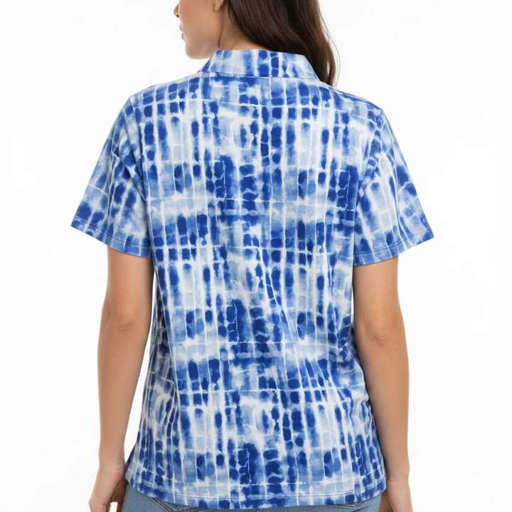 IBKUL Womens Rue Short Sleeve Zip Mock - Blue/White