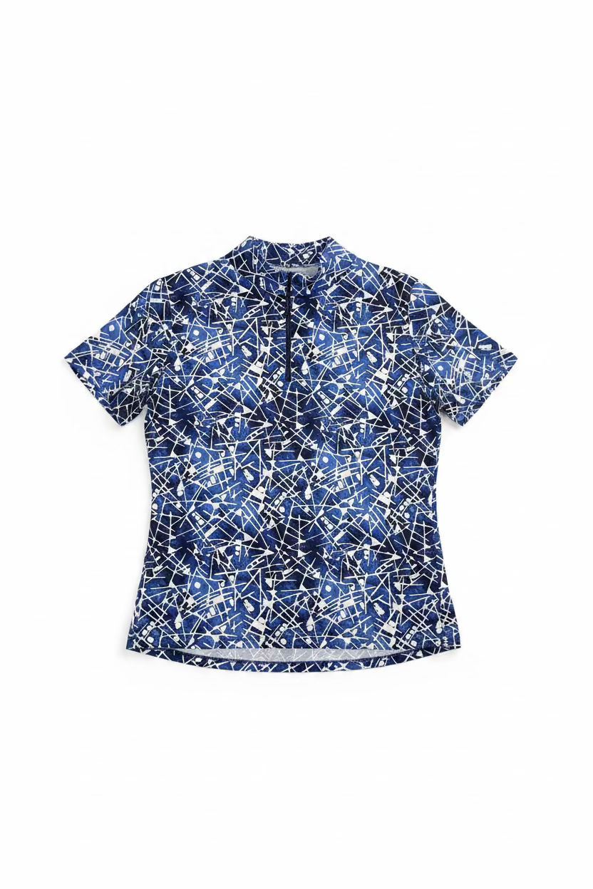 IBKUL Womens Mist Short Sleeve Zip Mock - Evie Navy/White