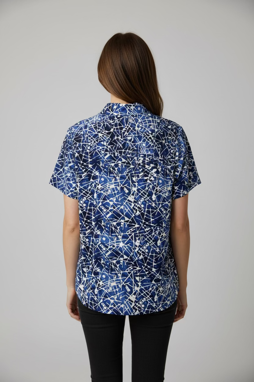 IBKUL Womens Mist Short Sleeve Zip Mock - Evie Navy/White
