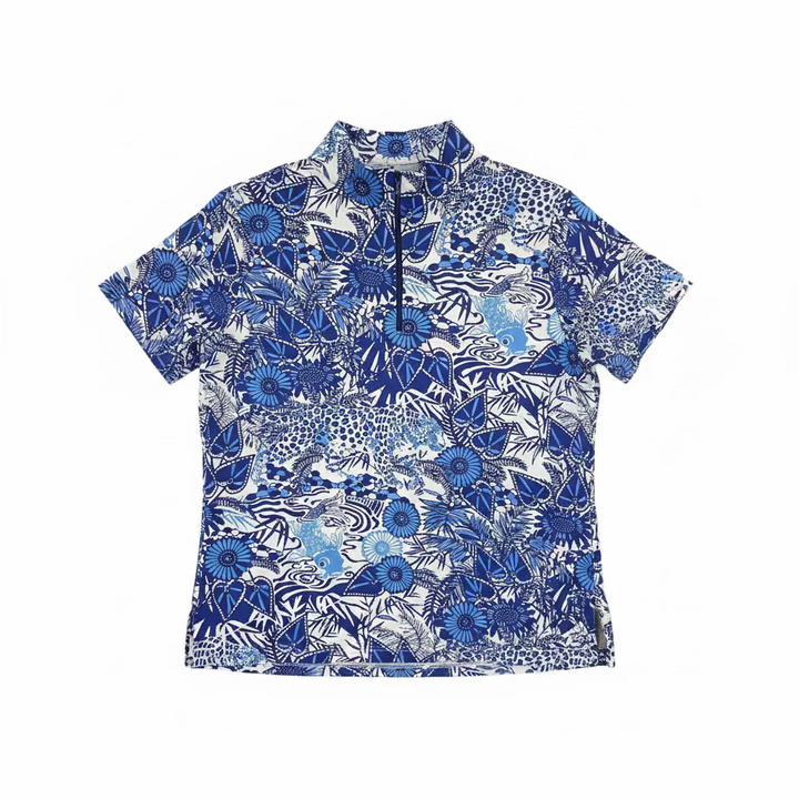 IBKUL Womens Janet Short Sleeve Zip Mock - Seaside Blue