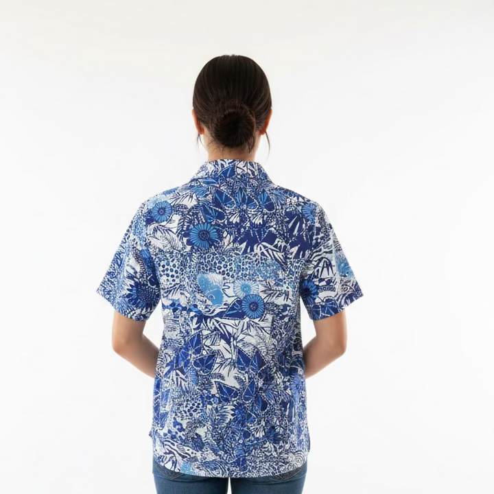 IBKUL Womens Janet Short Sleeve Zip Mock - Seaside Blue