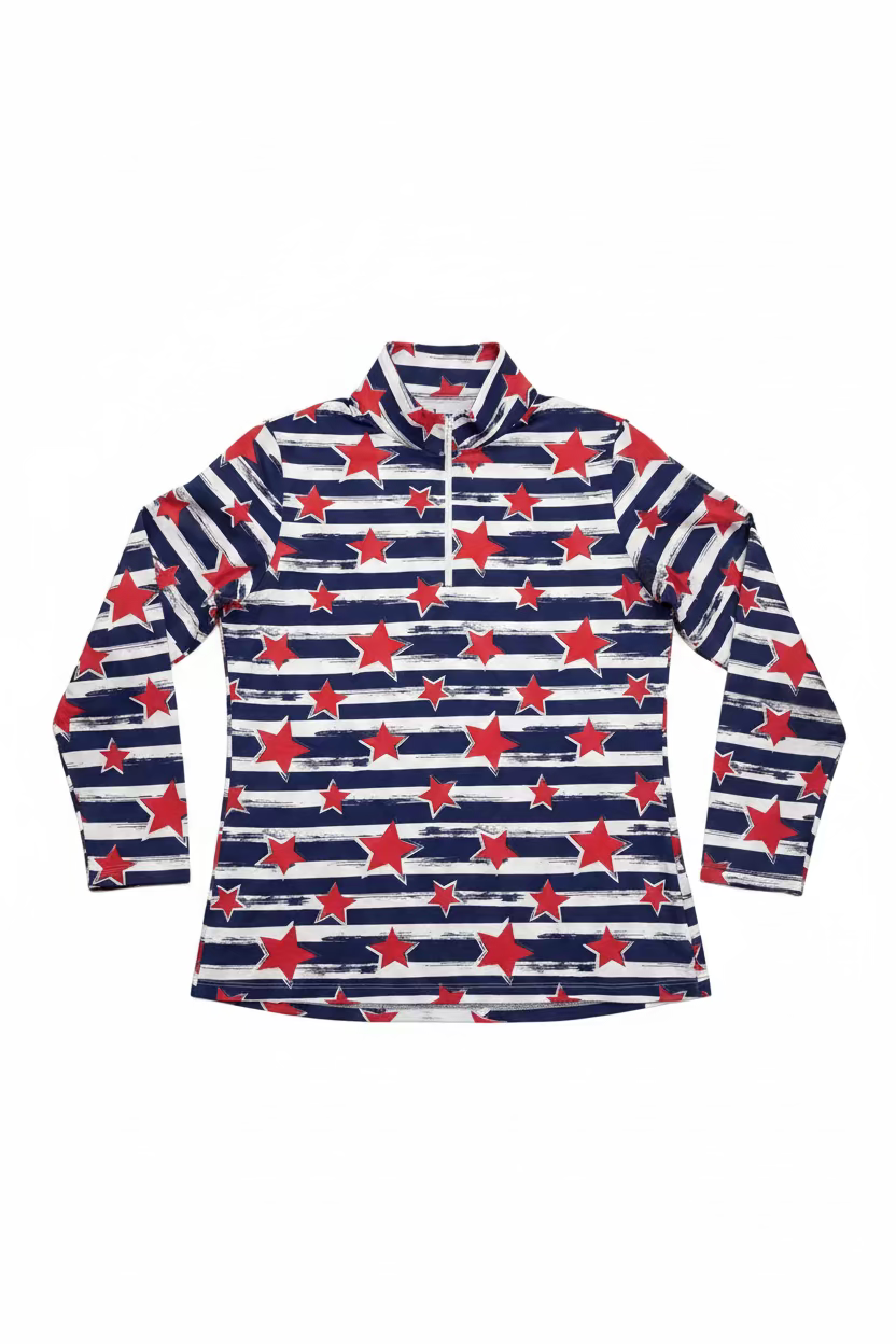 IBKUL Womens Diana Long Sleeve Zip Mock - Americana Red/Navy