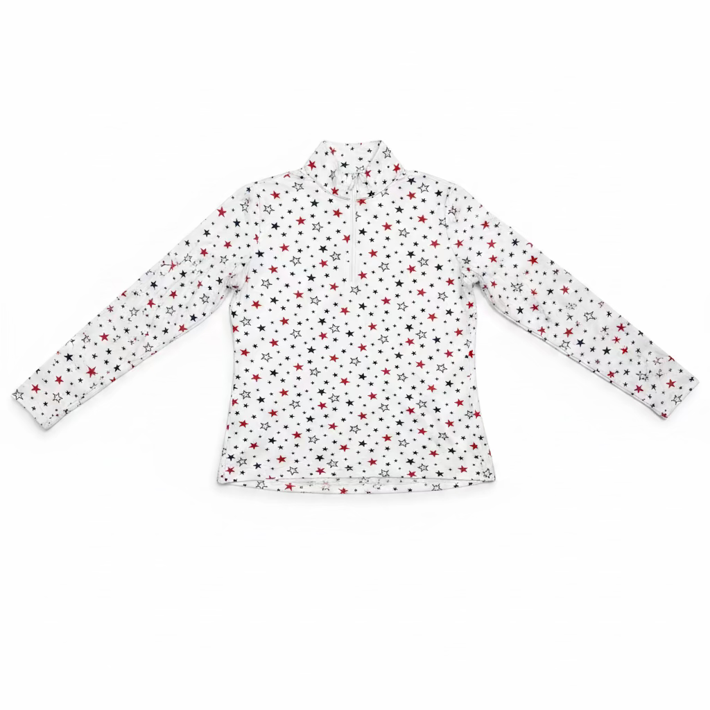 IBKUL Womens Brenda Stars Long Sleeve Zip Mock - White/Navy