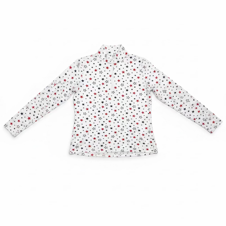 IBKUL Womens Brenda Stars Long Sleeve Zip Mock - White/Navy