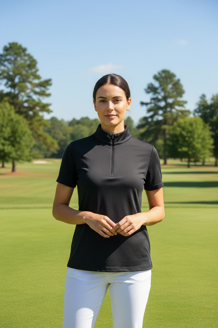 IBKUL Womens Stella Short Sleeve Mock - Black