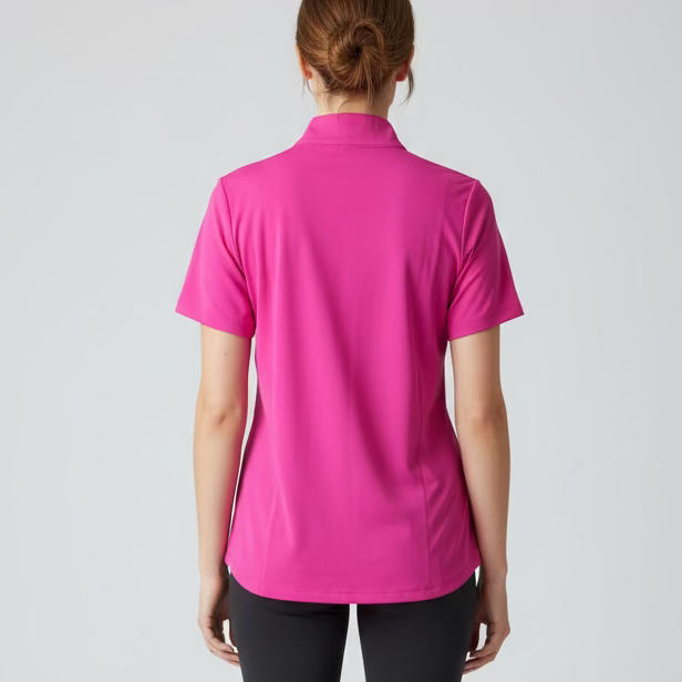 IBKUL Womens Stella Short Sleeve Zip Mock - Hot Pink