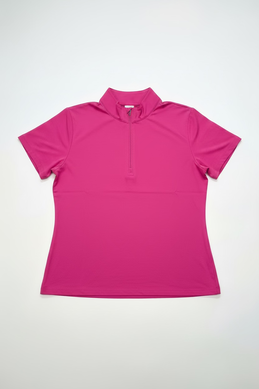 IBKUL Womens Stella Short Sleeve Zip Mock - Hot Pink