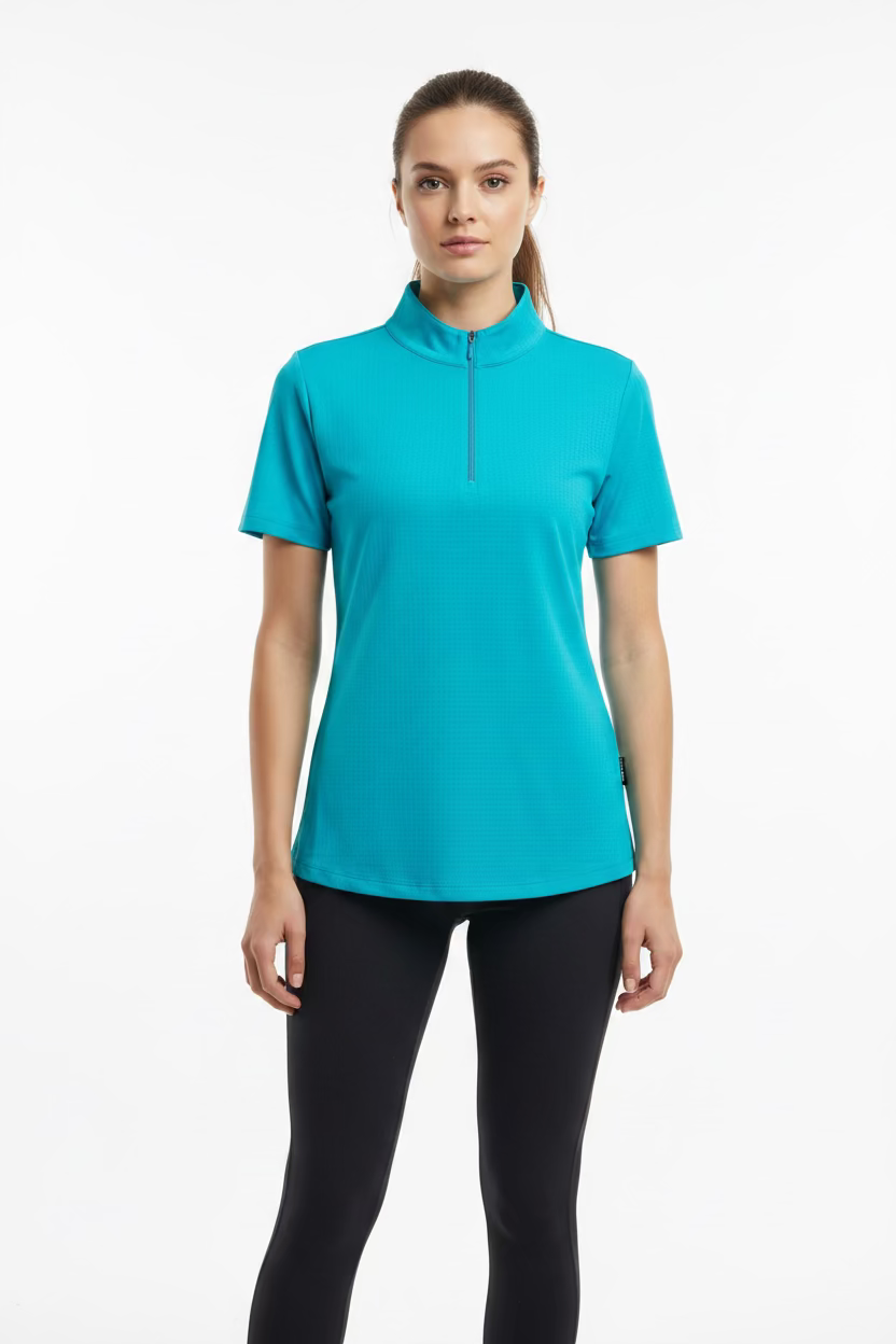 IBKUL Womens Stella Short Sleeve Zip Mock - Turquoise