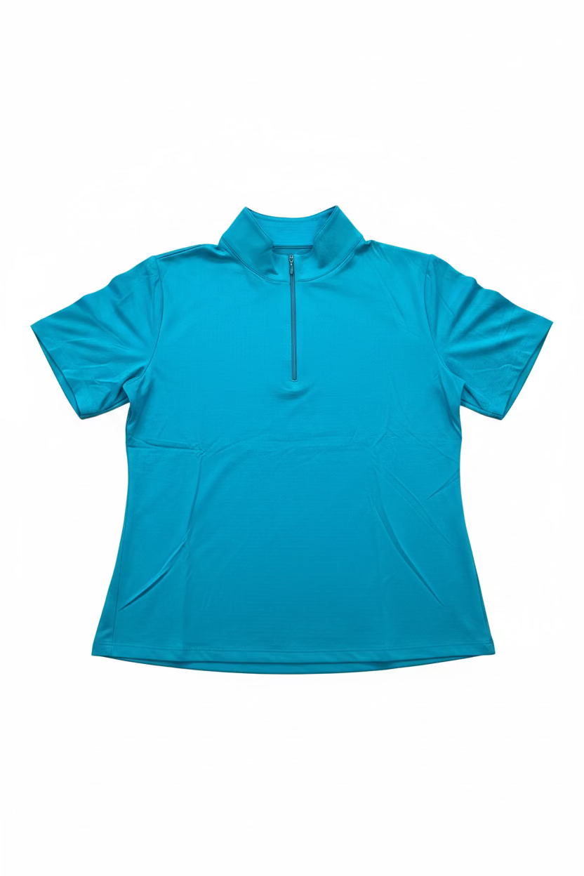 IBKUL Womens Stella Short Sleeve Zip Mock - Turquoise