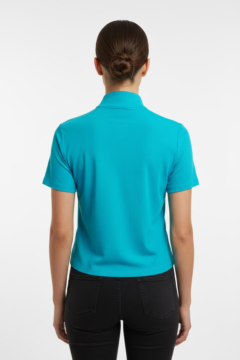 IBKUL Womens Stella Short Sleeve Zip Mock - Turquoise