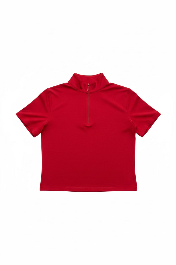 IBKUL Womens Stella Short Sleeve Zip Mock - Red