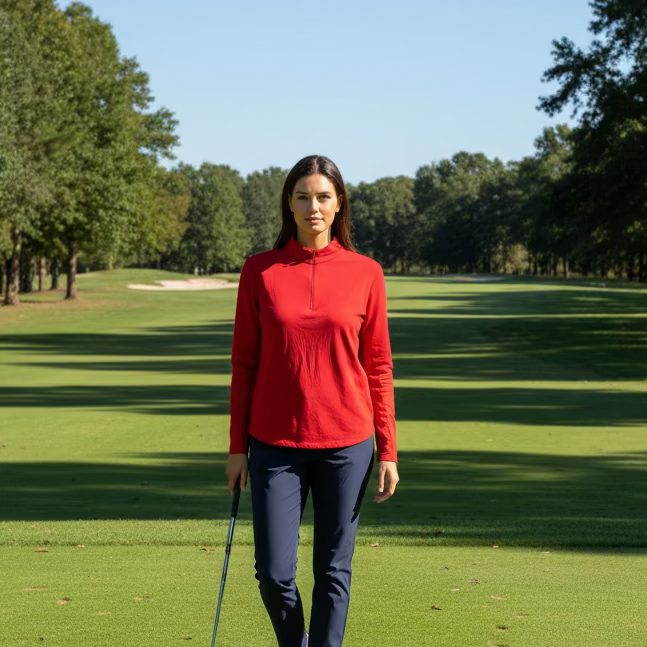 IBKUL Womens Solid Long Sleeve Zip Mock - Cherry Red