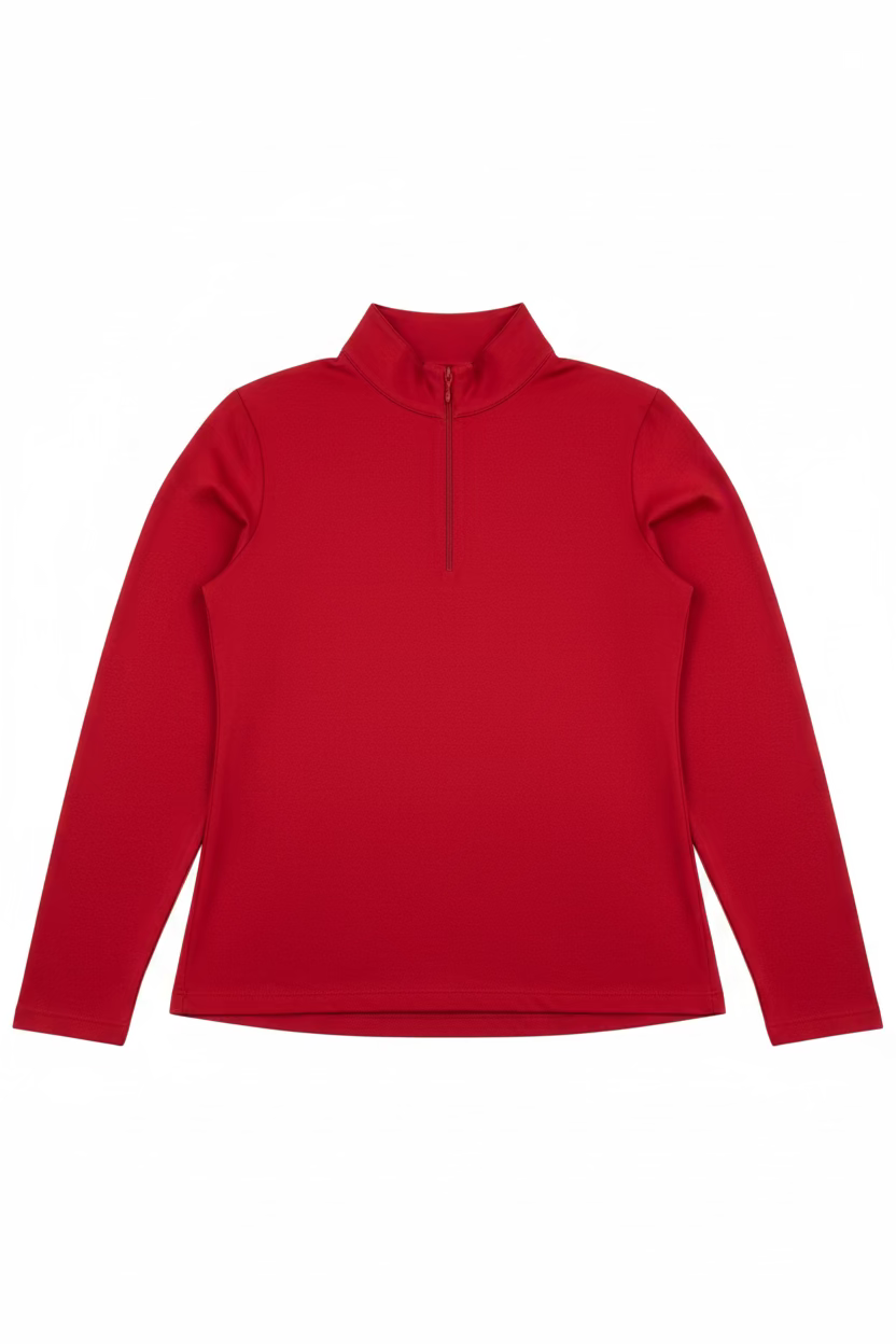 IBKUL Womens Solid Long Sleeve Zip Mock - Cherry Red