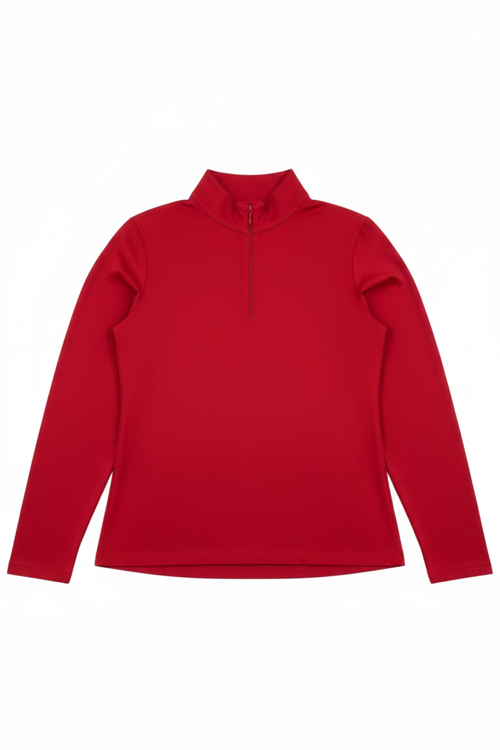 IBKUL Womens Solid Long Sleeve Zip Mock - Cherry Red