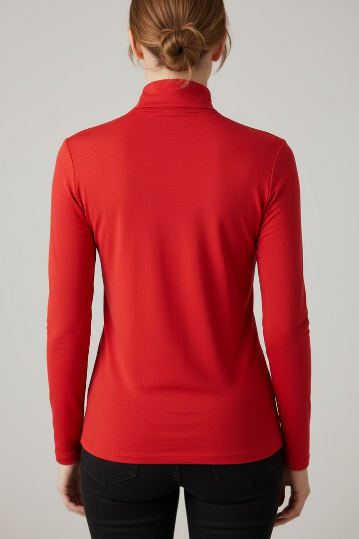 IBKUL Womens Solid Long Sleeve Zip Mock - Cherry Red