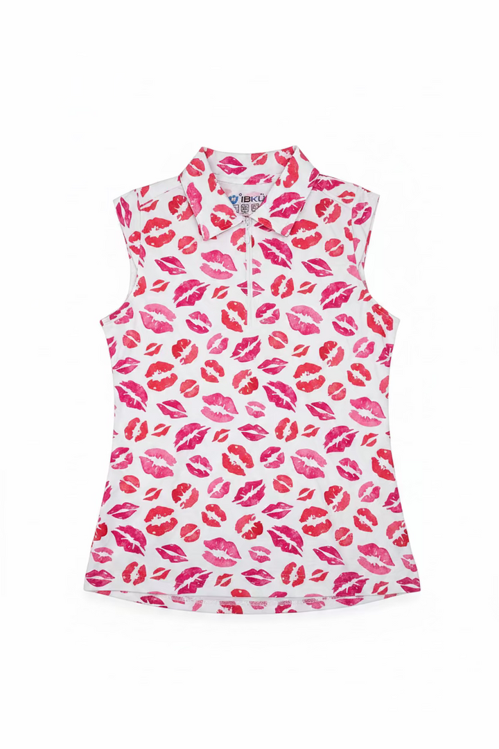 IBKUL Womens Melissa Sleeveless Zip Polo - Kiss Me Pink/Red