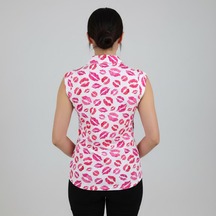 IBKUL Womens Melissa Sleeveless Zip Polo - Kiss Me Pink/Red