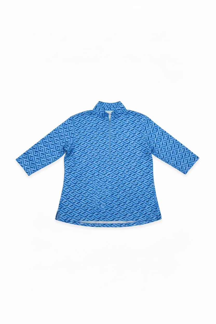 IBKUL Womens Katie Ruched Elbow Length Sleeve Zip Mock - Blue/Peri