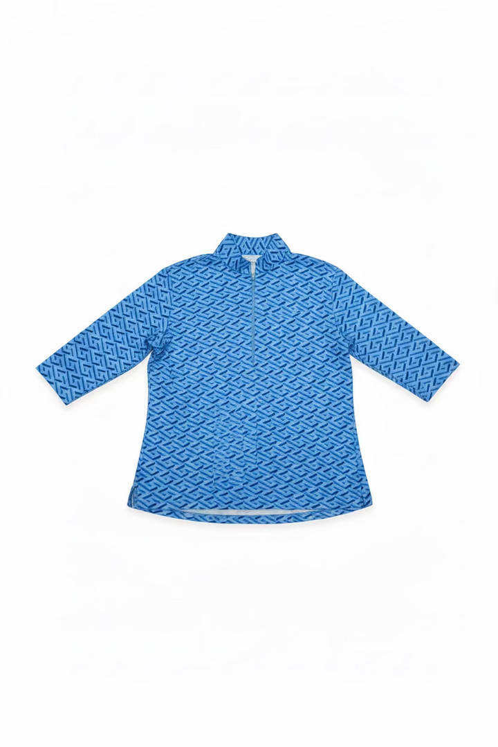 IBKUL Womens Katie Ruched Elbow Length Sleeve Zip Mock - Blue/Peri