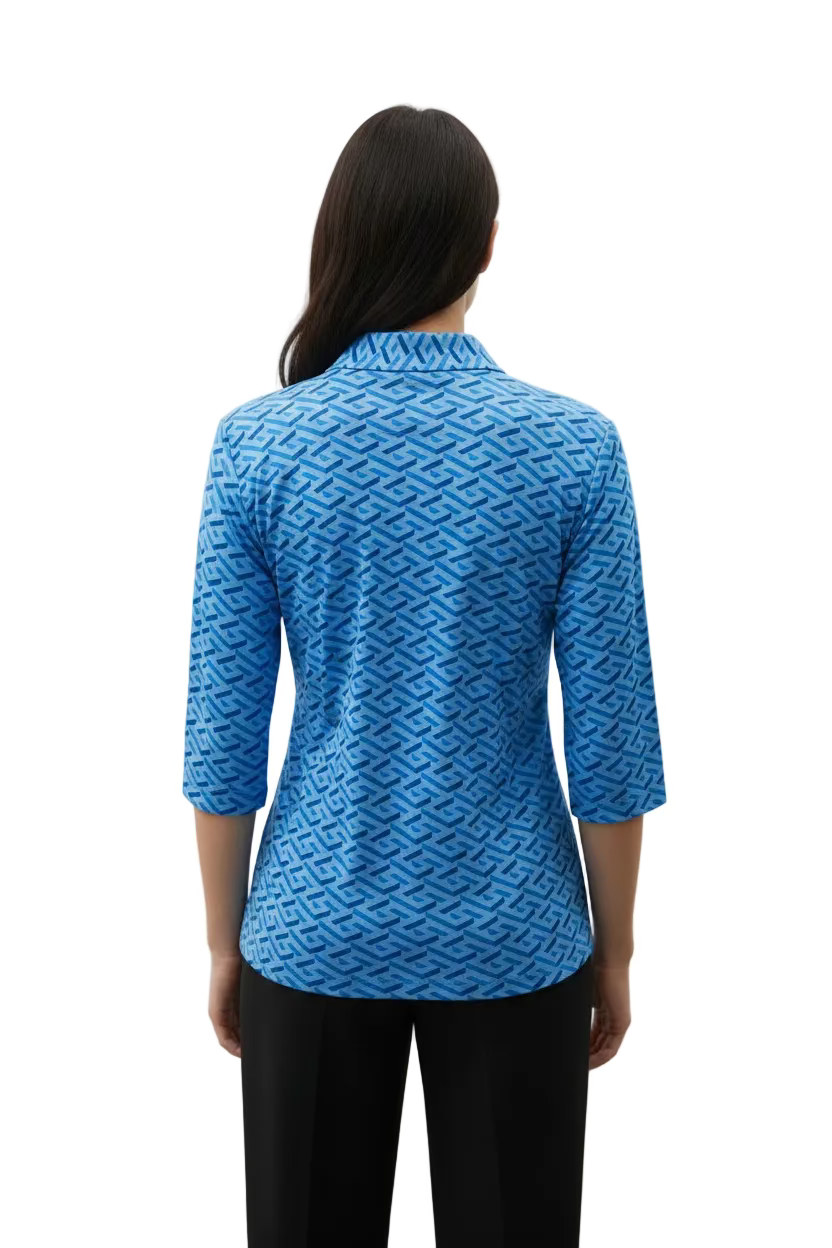 IBKUL Womens Katie Ruched Elbow Length Sleeve Zip Mock - Blue/Peri