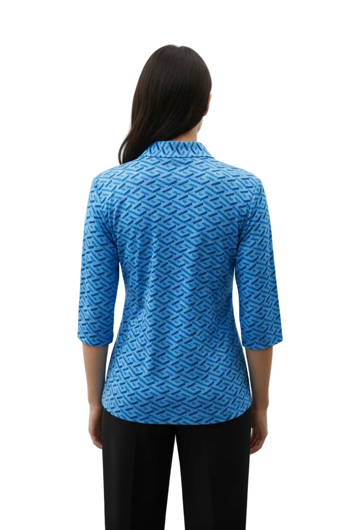 IBKUL Womens Katie Ruched Elbow Length Sleeve Zip Mock - Blue/Peri
