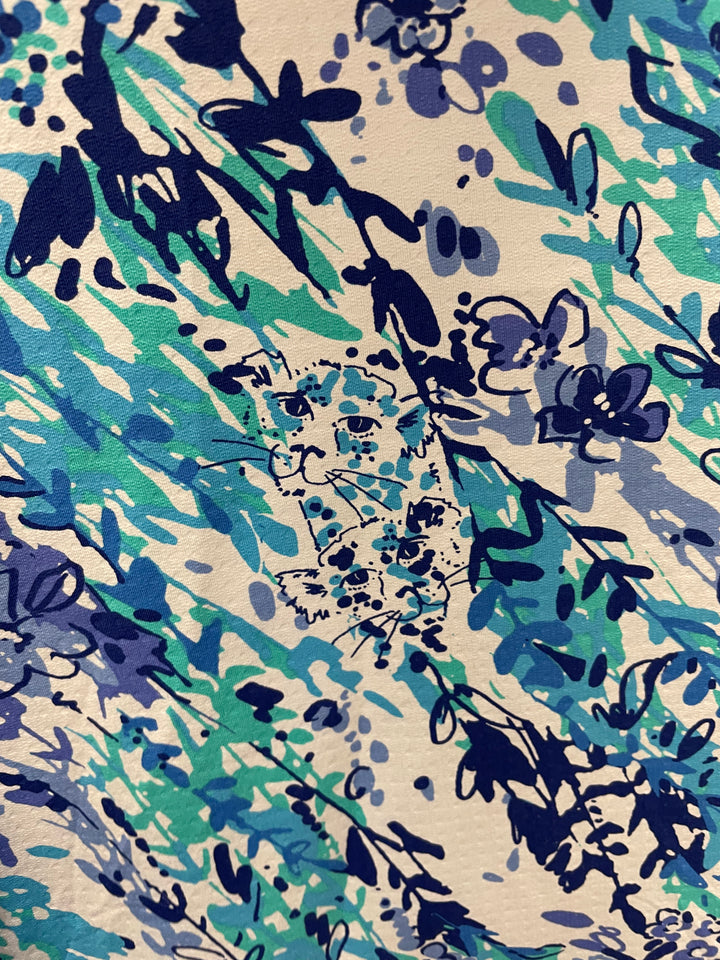 IBKUL Womens Marnie Floral Short Sleeve Zip Mock - Navy/Seafoam