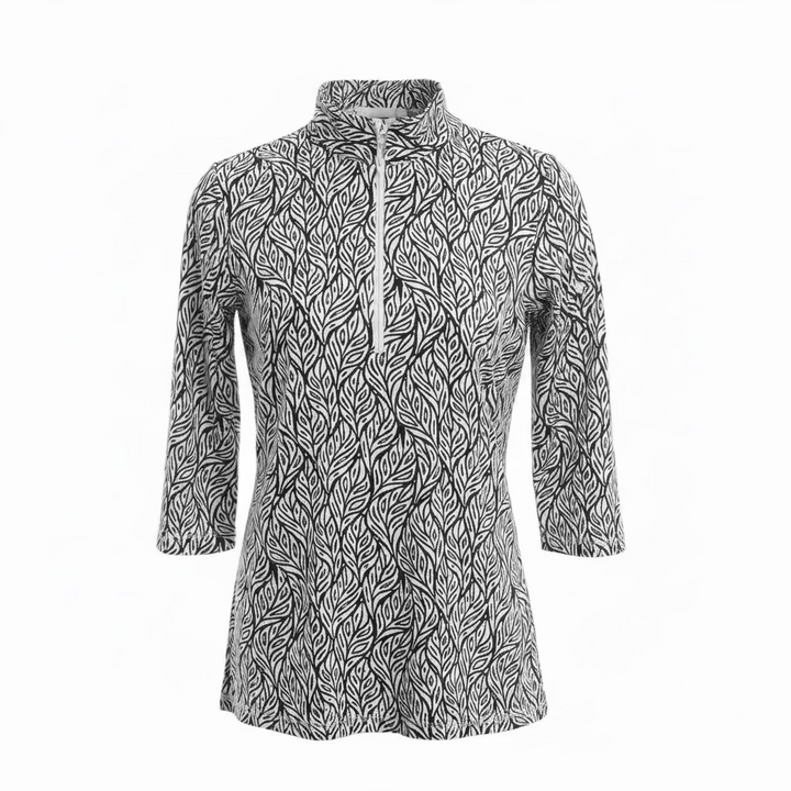 IBKUL Womens Hannah Ruched Elbow Sleeve Zip Mock - White/Black