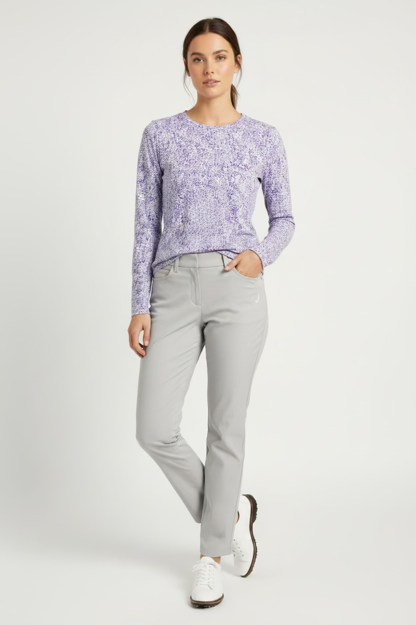 IBKUL Womens Abstract Skin Long Sleeve Crewneck - Lavender