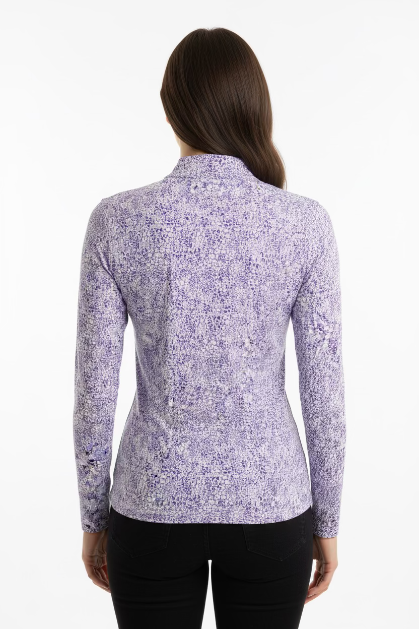 IBKUL Womens Abstract Skin Long Sleeve Crewneck - Lavender