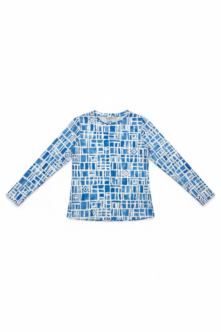 IBKUL Womens Avery Long Sleeve Crew Neck Top - Blue/White