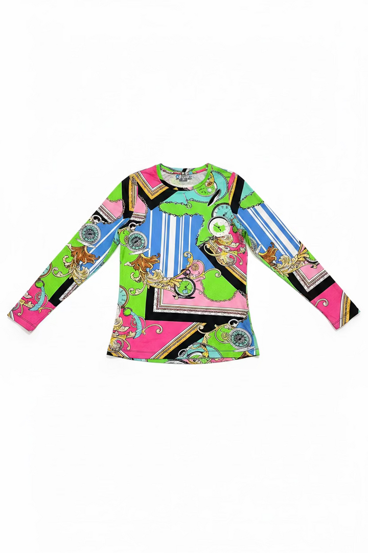 IBKUL Womens Ciara Long Sleeve Crew Neck Top - Clock Party