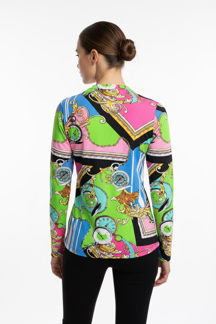 IBKUL Womens Ciara Long Sleeve Crew Neck Top - Clock Party