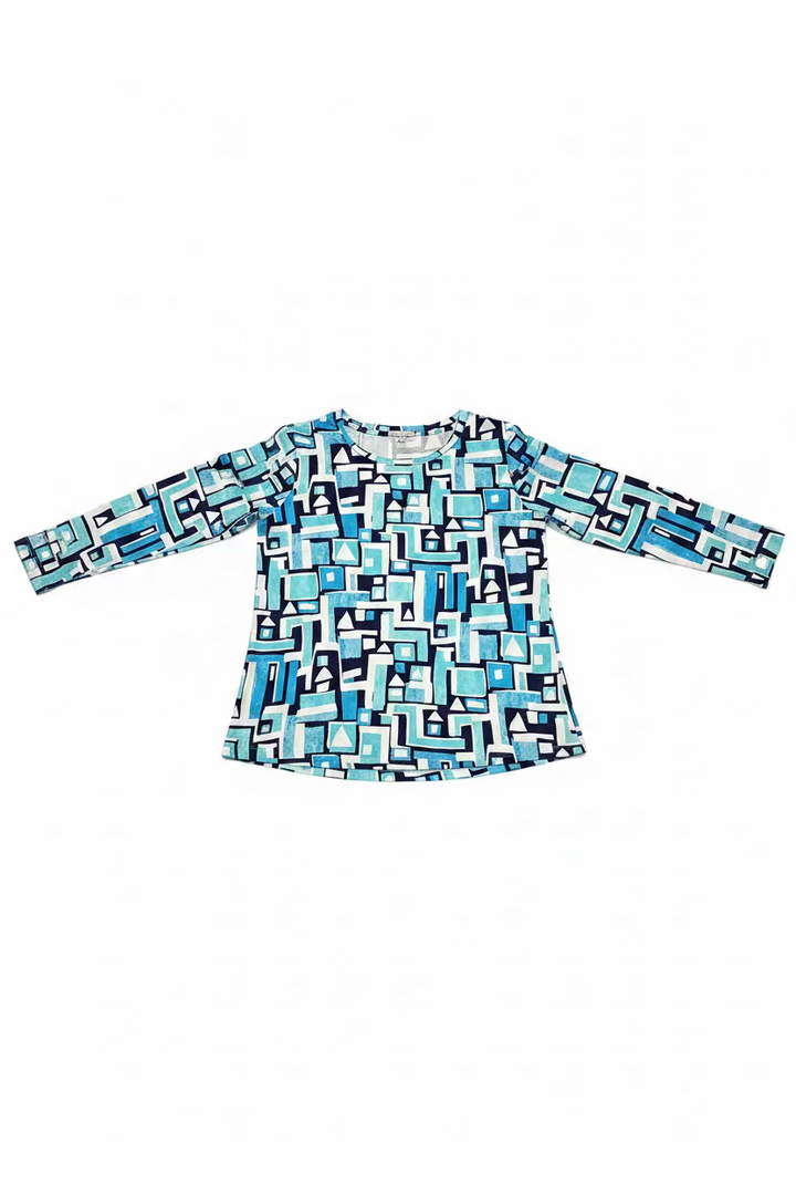 IBKUL Jennifer Long Sleeve Crew Neck Top - Turquoise/Navy