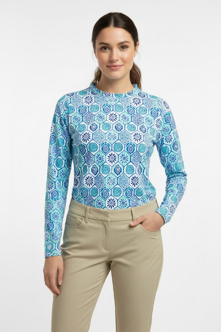 IBKUL Womens Terra Long Sleeve Crew Neck Top - Seafoam