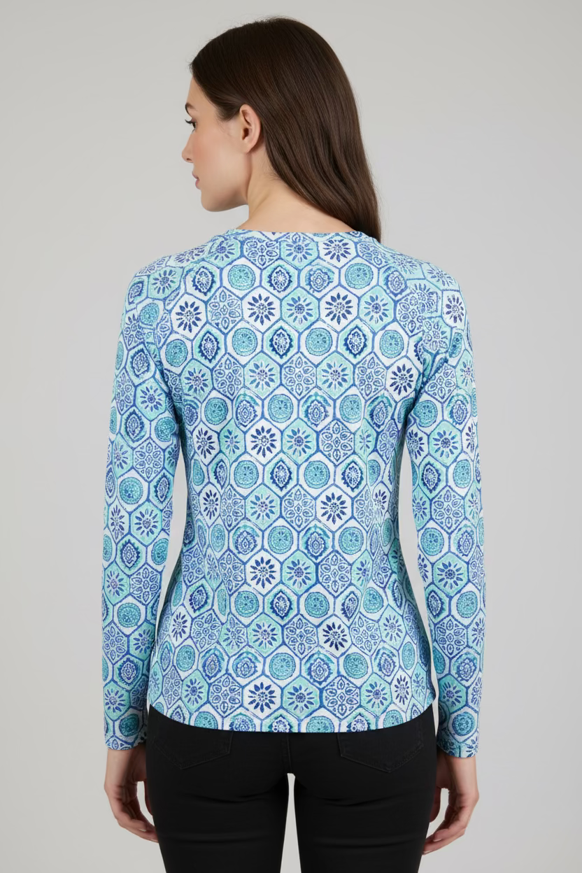 IBKUL Womens Terra Long Sleeve Crew Neck Top - Seafoam