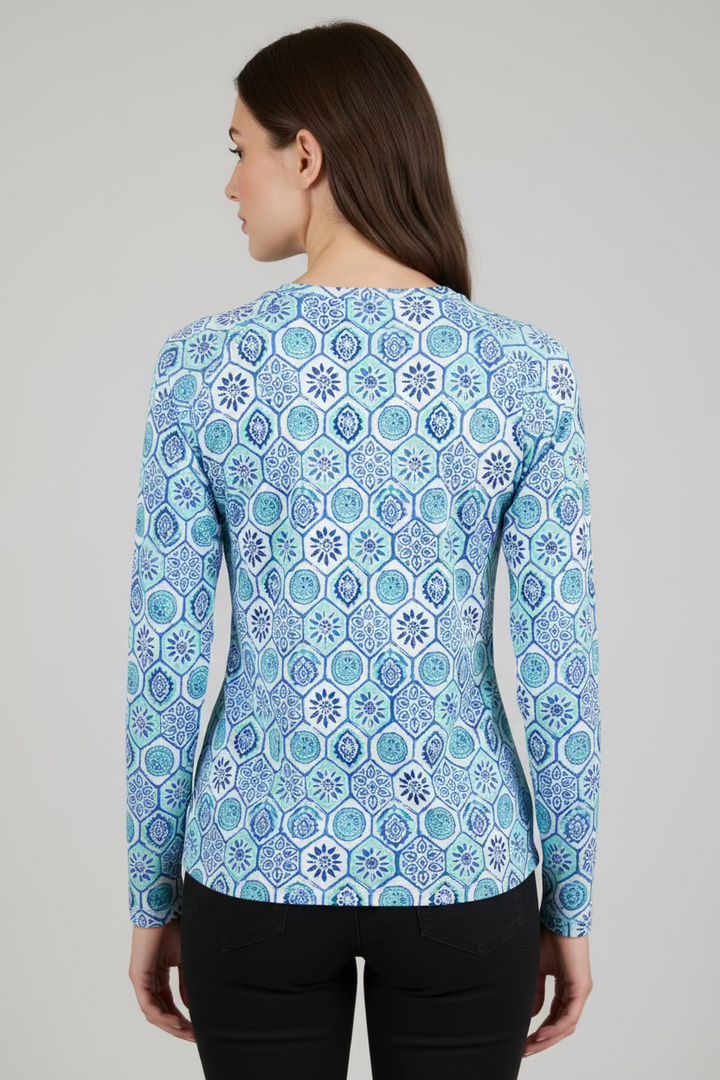 IBKUL Womens Terra Long Sleeve Crew Neck Top - Seafoam
