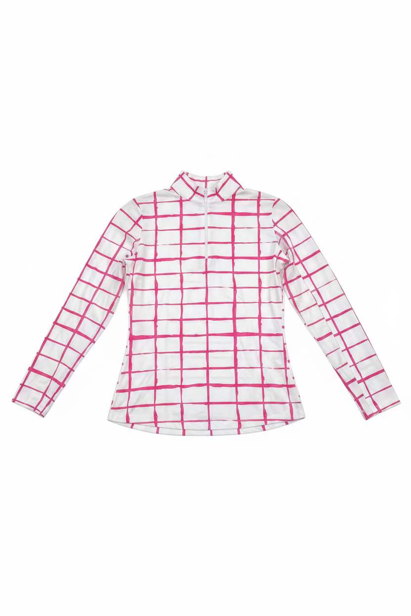 IBKUL Womens Carly Long Sleeve Zip Mock - White/Tickled Pink