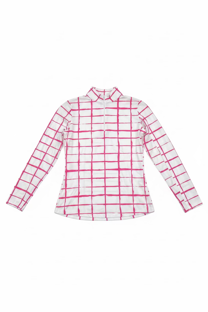 IBKUL Womens Carly Long Sleeve Zip Mock - White/Tickled Pink