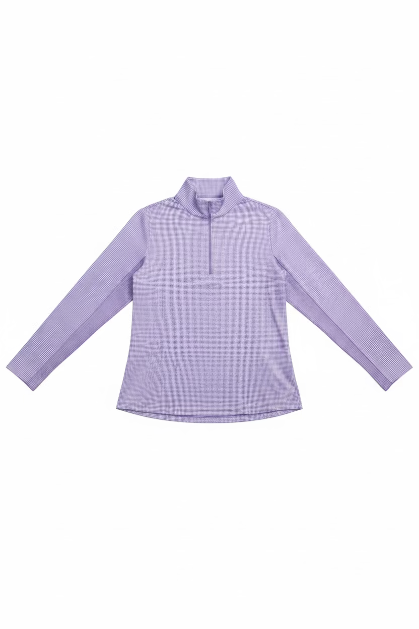 IBKUL Womens Helena Mini Checker Long Sleeve Mock Top - Lavender/White