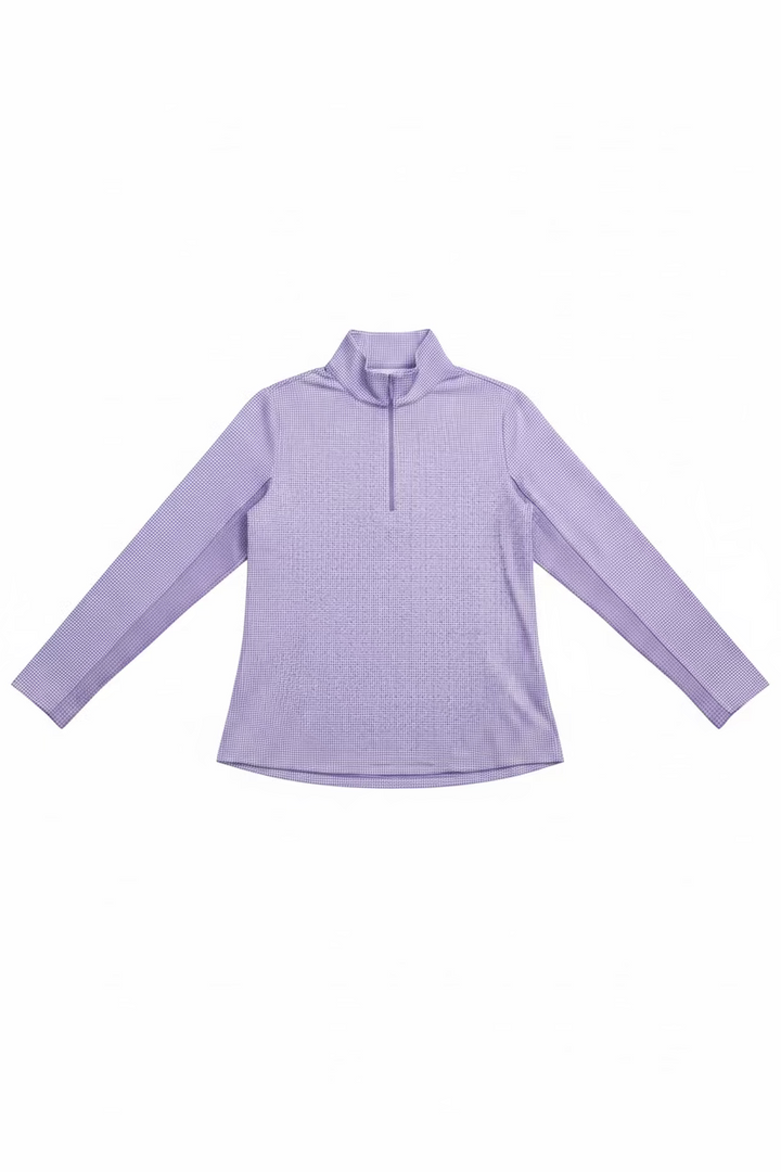 IBKUL Womens Helena Mini Checker Long Sleeve Mock Top - Lavender/White