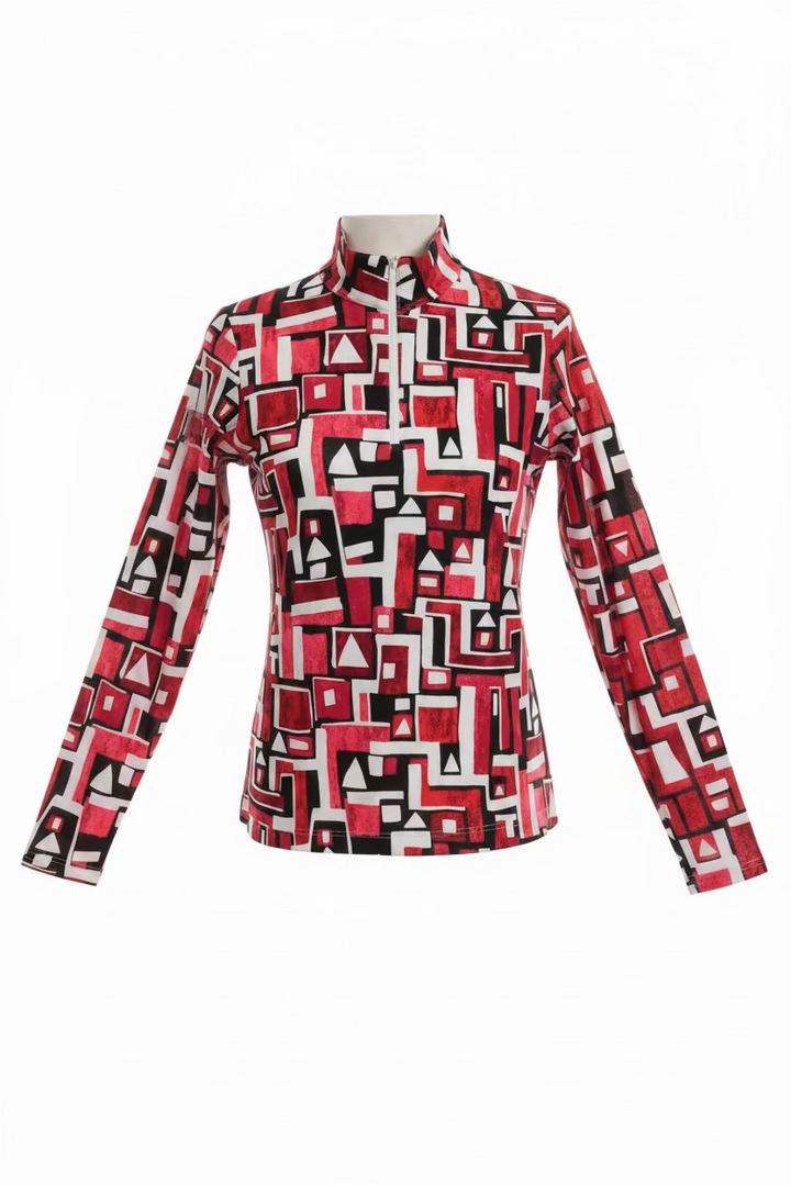 IBKUL Womens Jennifer Long Sleeve Zip Mock - Red/Black