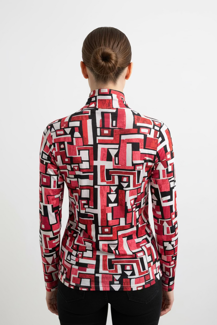 IBKUL Womens Jennifer Long Sleeve Zip Mock - Red/Black