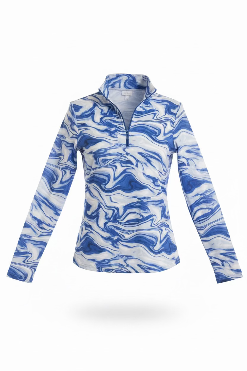 IBKUL Womens Devin Long Sleeve Zip Mock - Blue