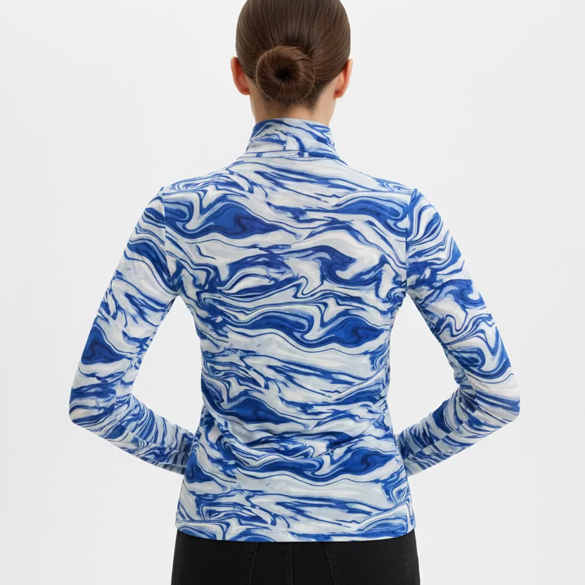 IBKUL Womens Devin Long Sleeve Zip Mock - Blue