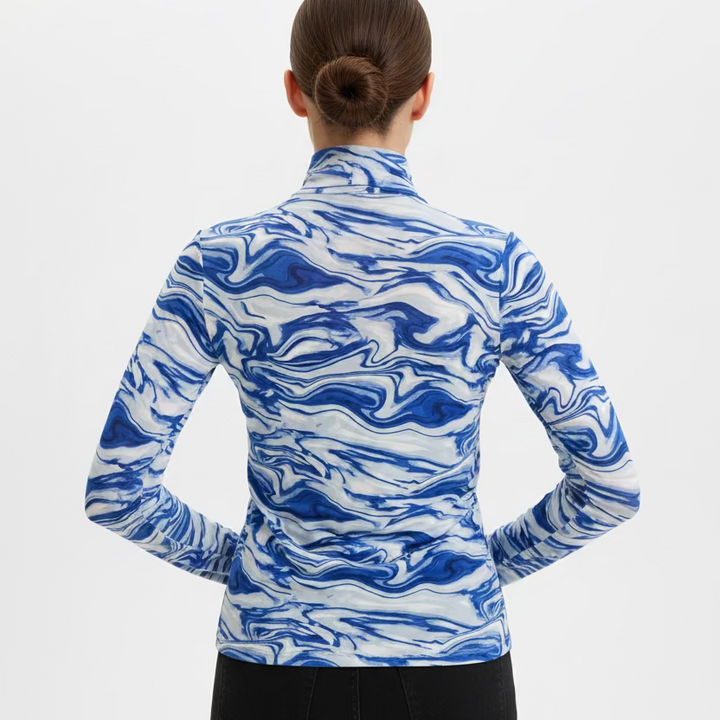 IBKUL Womens Devin Long Sleeve Zip Mock - Blue